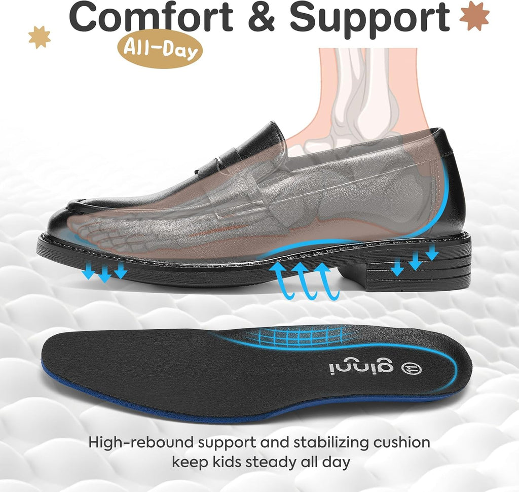 Boys Slip-On Dress Shoes, Kids Penny Loafers for Formal Party Casual