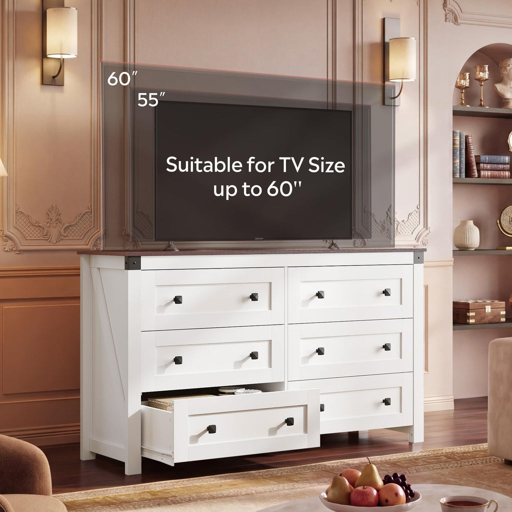 6-Drawer 53.07" W Farmhouse TV Stand for TVs up to 60 in, White
