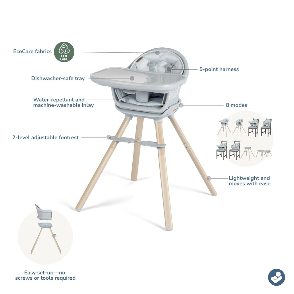 Moa 8-in-1 High Chairs for Babies and Toddlers, Machine Washable Infant High Chair, Compact, Convertible to Booster