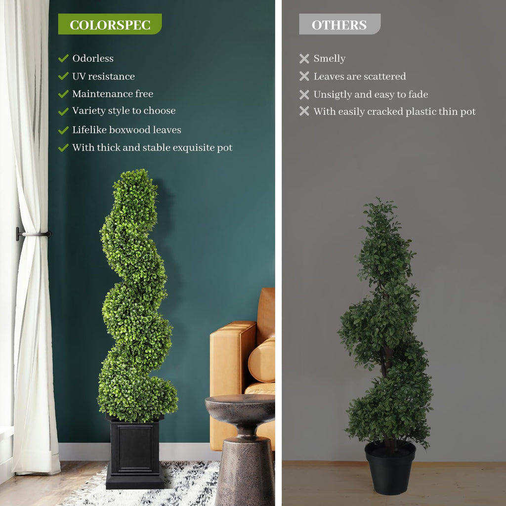 3.5ft Topiary Trees Artificial Outdoor, Artificial Boxwood Plants Outdoor Porch Trees, All-Year Green Fake Plant with