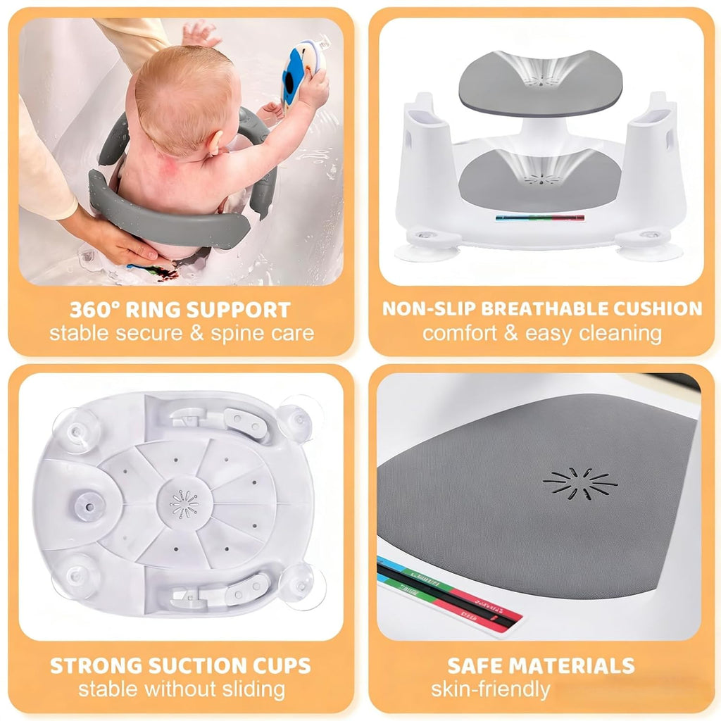 Bath Seat for Babies 6 Months & Up Sitting Up,Infant Bath Seat with Temperature Alert+Open Backrest+on/Off