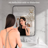 Black Metal Framed Bathroom Mirror for Wall, 22X30 Inch Rounded Rectangle Mirror, Matte Black Bathroom Vanity Mirror