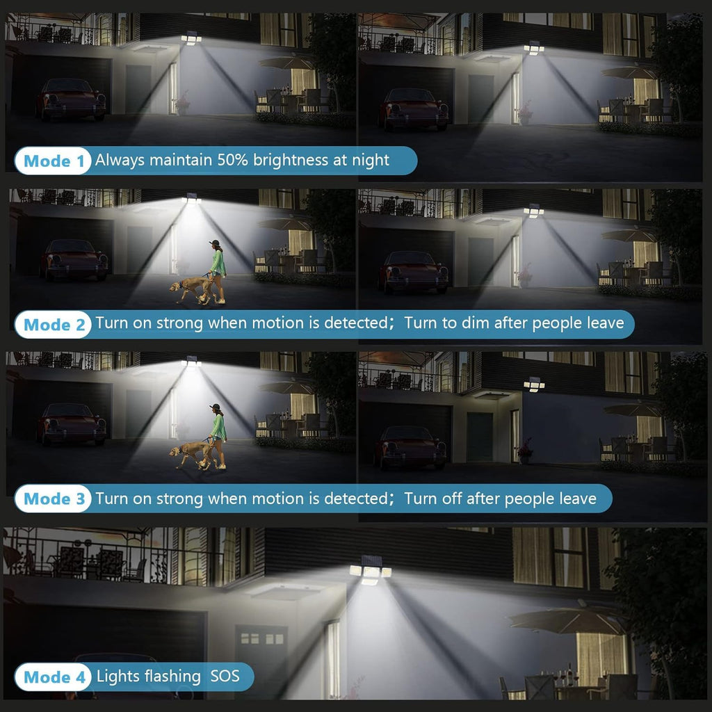 Solar Lights Outdoor, 288 LED Motion Sensor Outdoor Light with Remote Control, 4 Heads IP65 Waterproof Solar