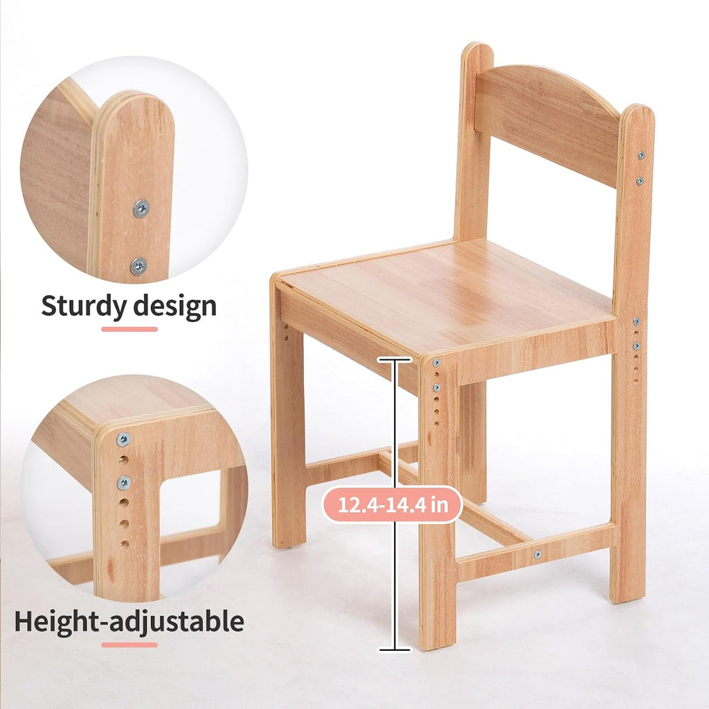 Wood Kids Desk and Chair Set, Height Adjustable Children Study Desk with Flip-Top Storage, Book Rack and Hutch
