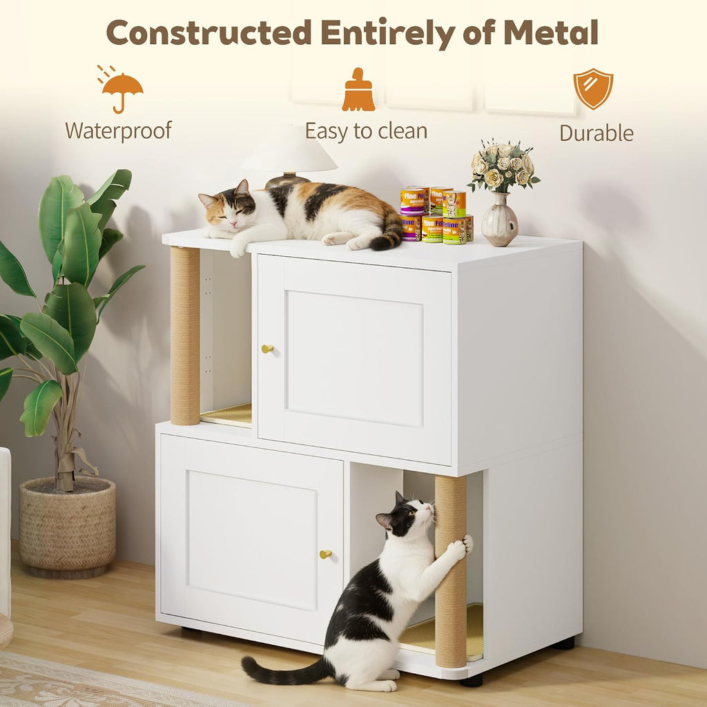 Double Cat Litter Box Enclosure, Litter Box Cabinet for 2 Cats, Hidden Cat Litter Box Furniture, Dog-Proof Litter Box