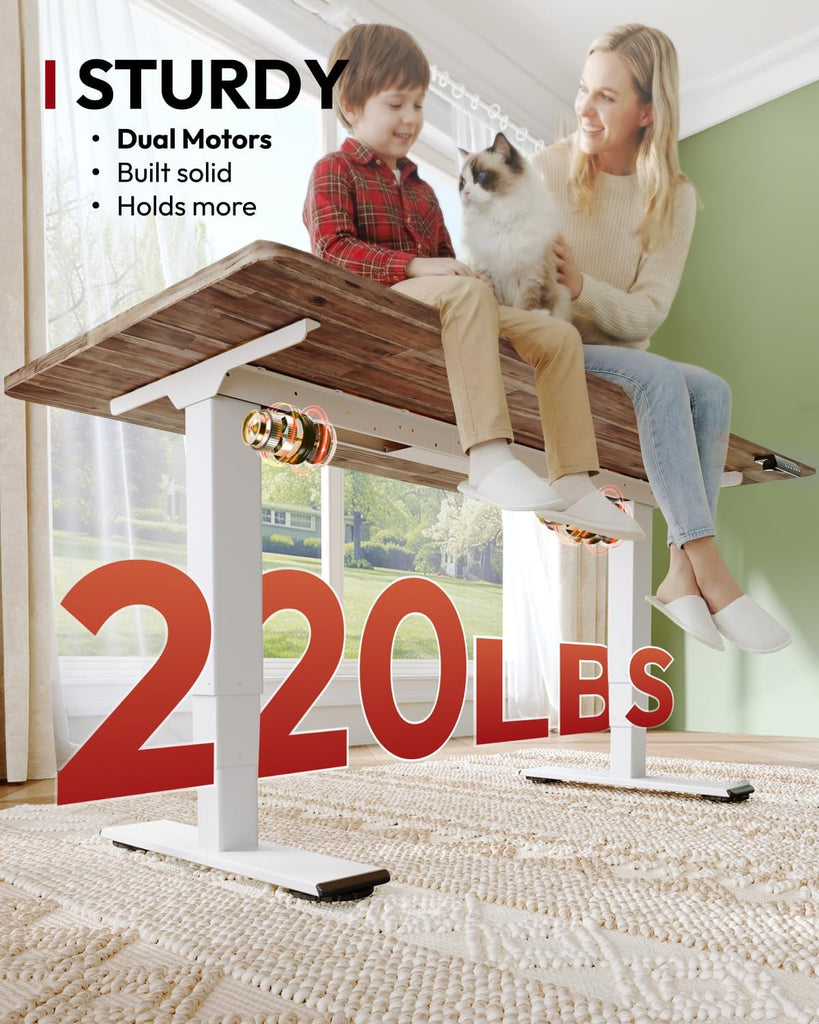 Solid Acacia Wood Standing Desk Dual Motor 47.2x23.6 Walnut/White | Holds 220 lbs, Adjustable Height, 3-stage leg, 4