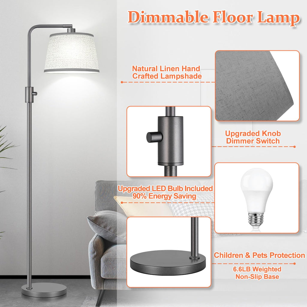 Dimmable Floor Lamp, 1000 Lumens LED Edison Bulb Included, Arc Floor Lamps Modern Standing Lamp with Linen