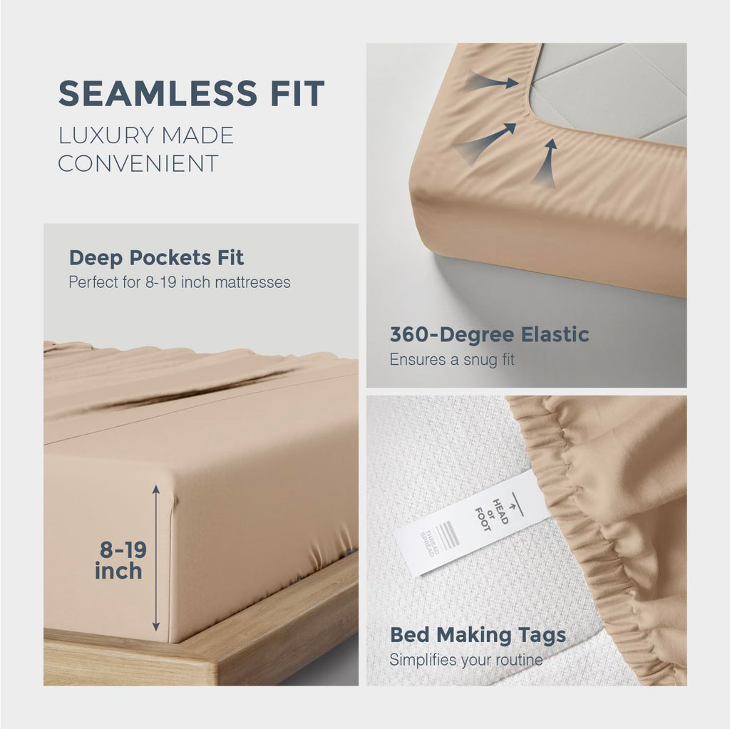 100% Egyptian Cotton King Size Sheets Set - Luxury 1500 Series Egyptian Cotton Sheets King Size (4 PC, Taupe), Silky
