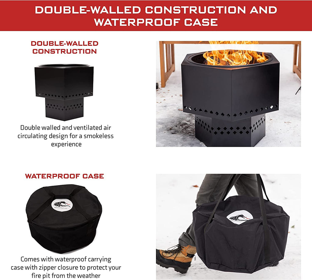Portable Smokeless Firepit, Accessories Included: Base Stand and Carrying Case. Wood Pellet/Log Burning Outdoor Fire
