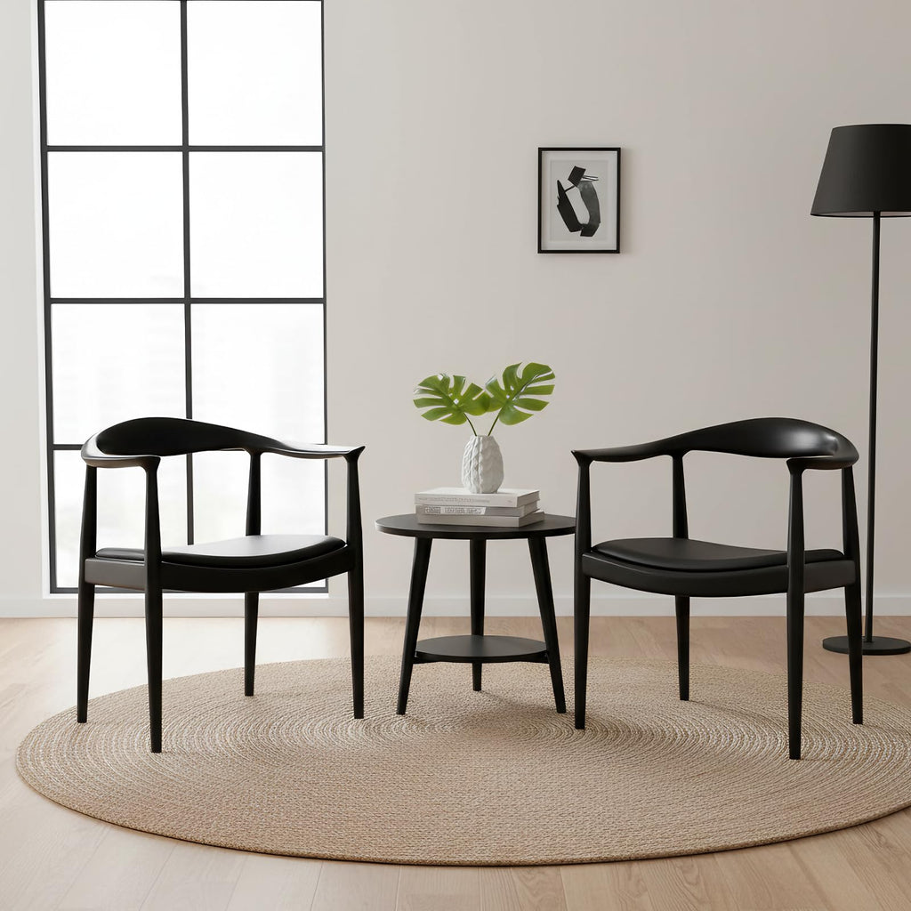 Wood Chairs with Arms, Mid Century Modern Dining Chairs (Black)
