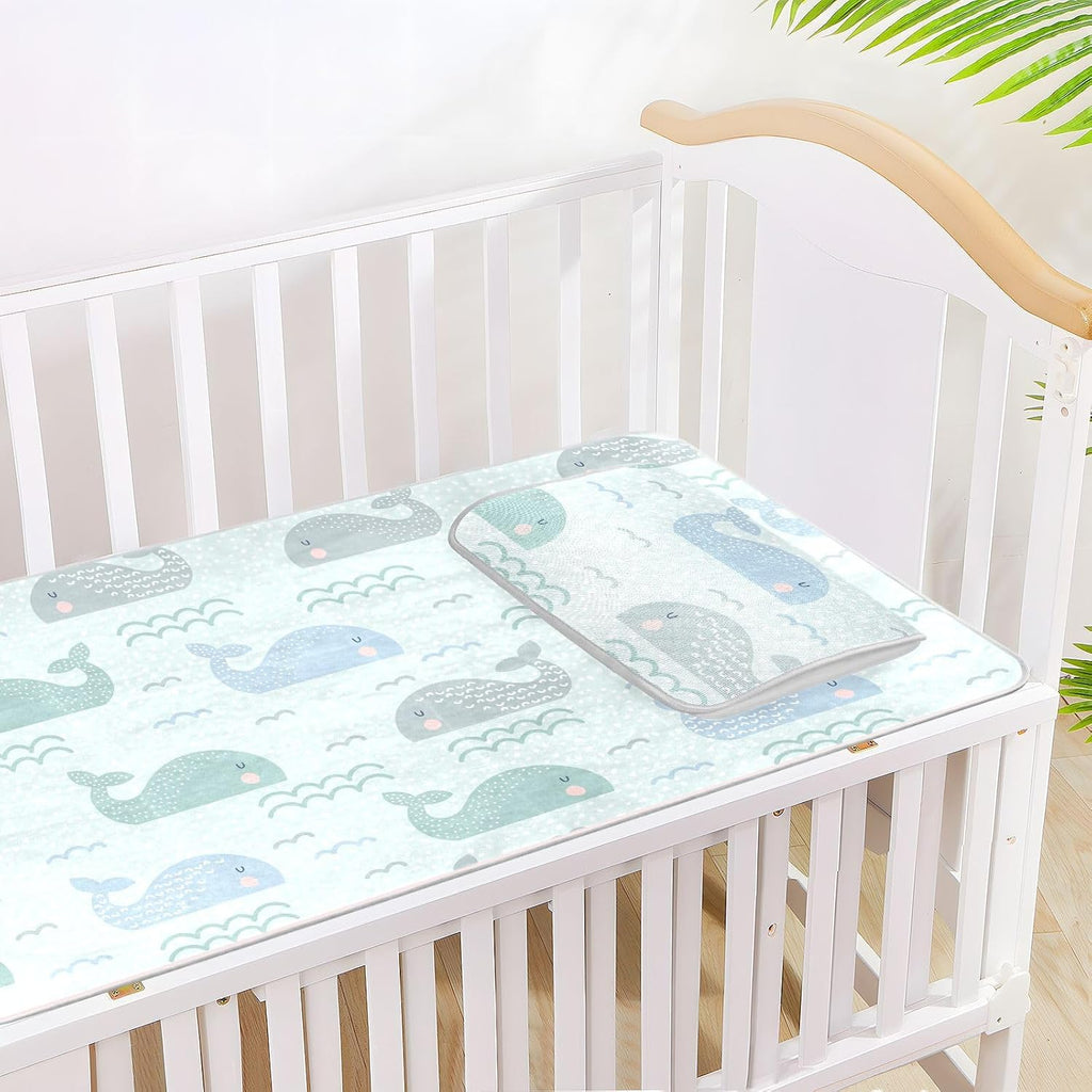 Baby Cooling Mat Cute Whales Bed Pad Ice Silk Cool Mat for Crib Mattress, Sleeping Pad with Pillowcase for Girl Boy