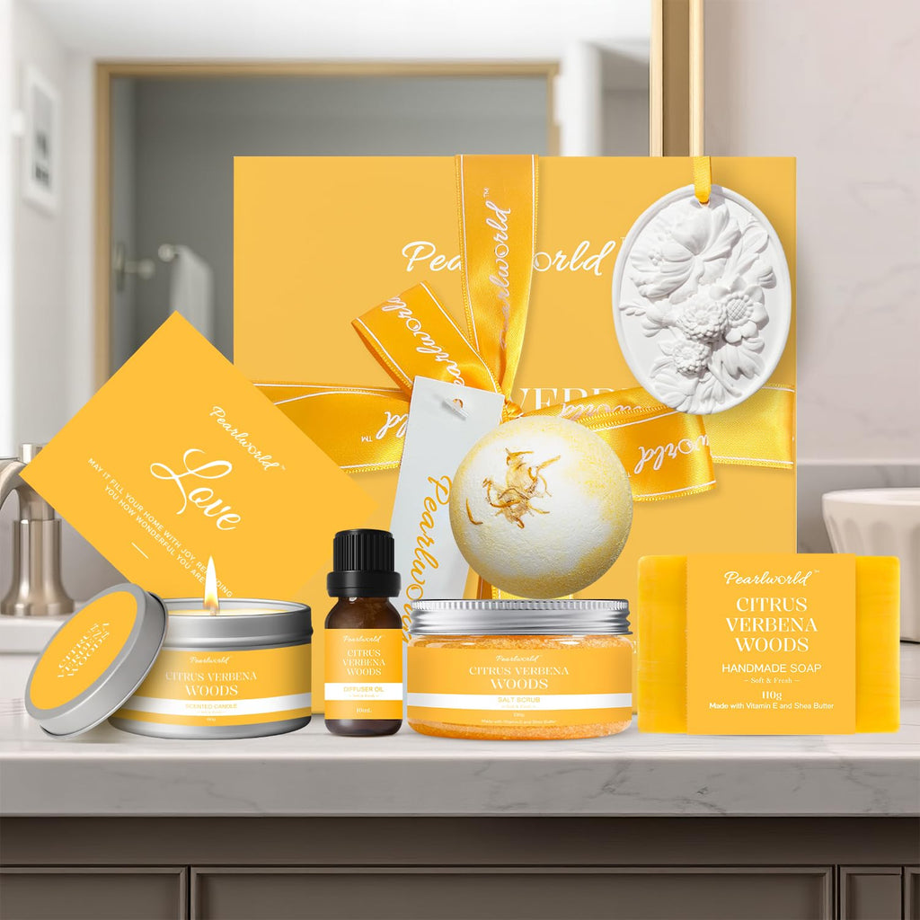 Birthday Gifts for Women, Bubble Bath Gift Box with Beautiful Aroma Diffusing Stone & Diffuser Oil, Citrus - Set of 7