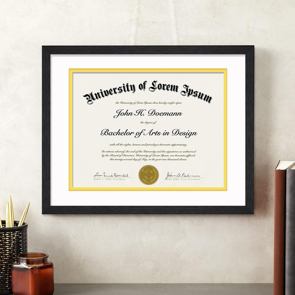 Black 11x14 Diploma Frame Set of 2 Display 8.5x11 Certificate with Mat