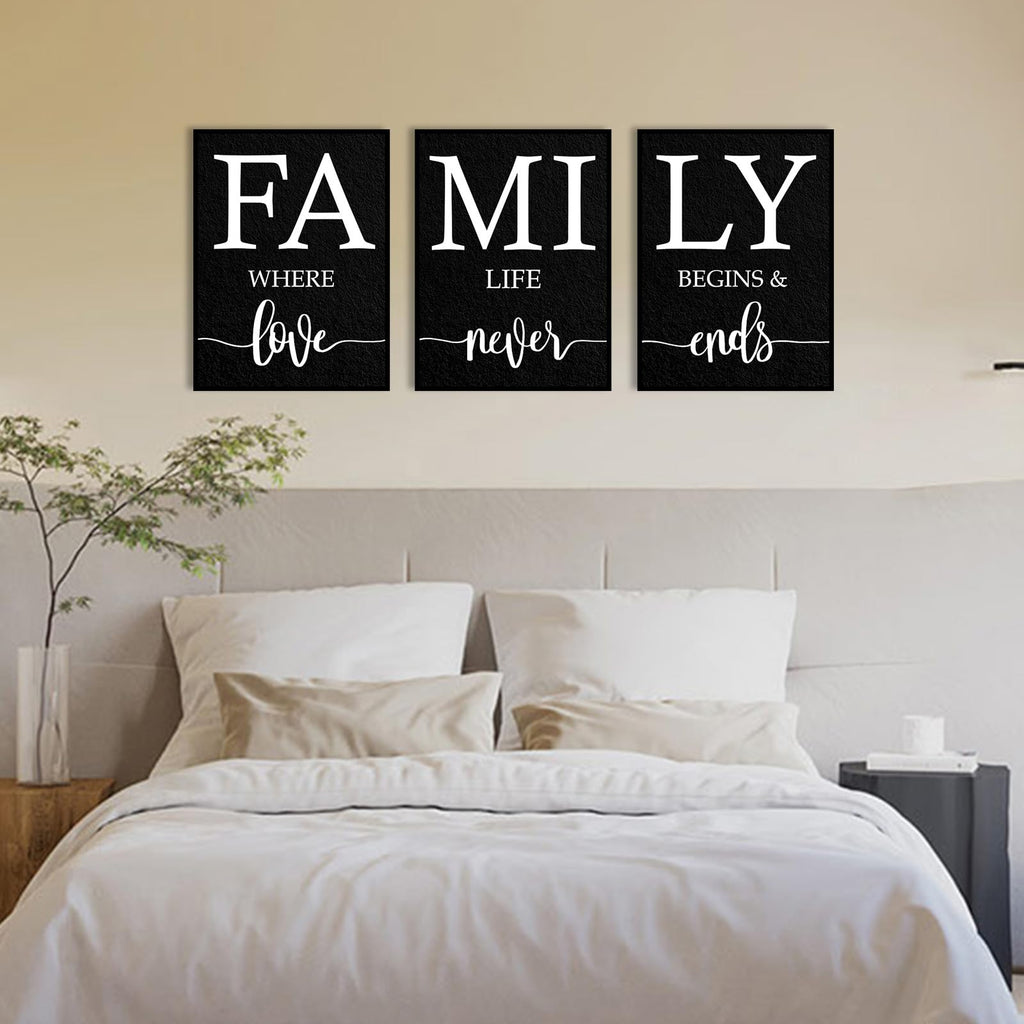 Family Where Life Begins And Love Never Ends Wall Art: 3 Piece Family Quotes Wall Art Prints Framed 12"x16", Love