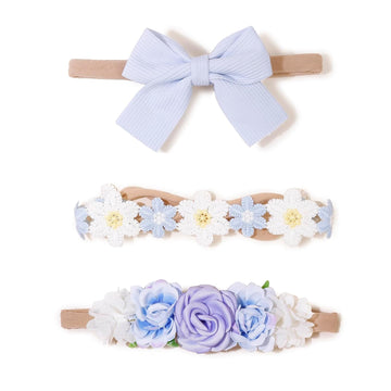 Nylon Headbands for Baby Girl, 3Pcs Handmade Floral Hair Bows, Stretchy Flower Hairbands for Newborns Infants Toddlers