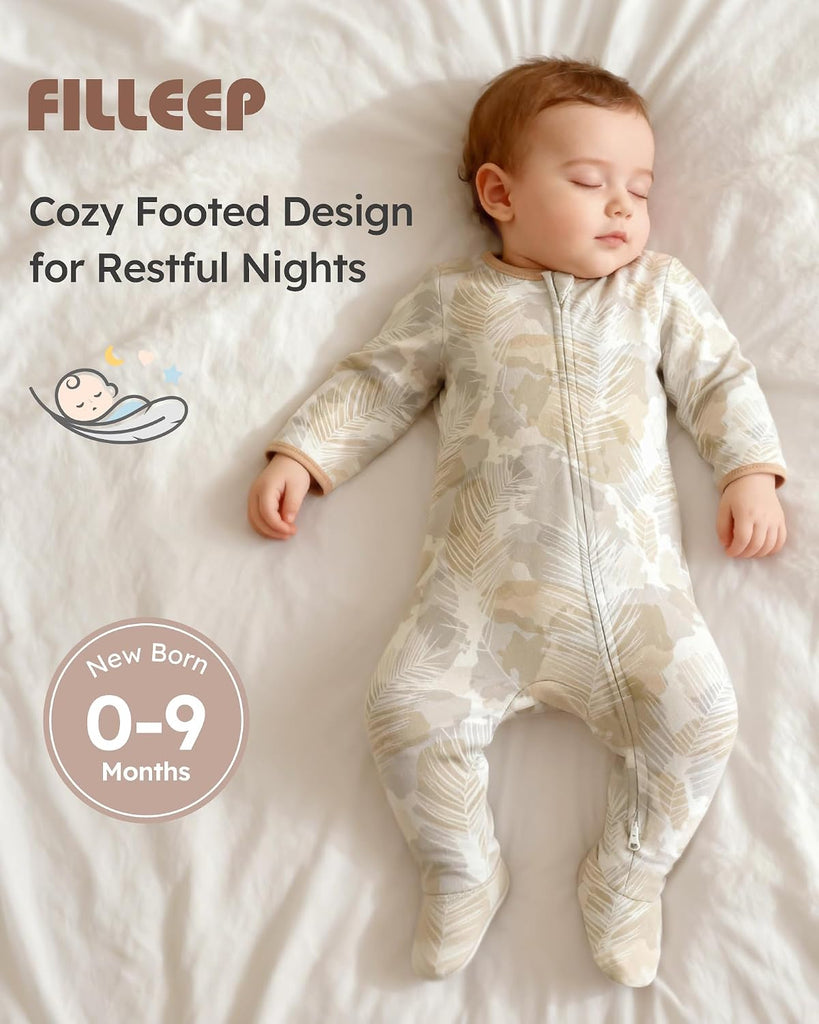 Pajamas Set 100% Breathable Cotton Baby Sleepers for Infant 0-3 Months Boys Girls Clothes, Pack Footie Pajamas