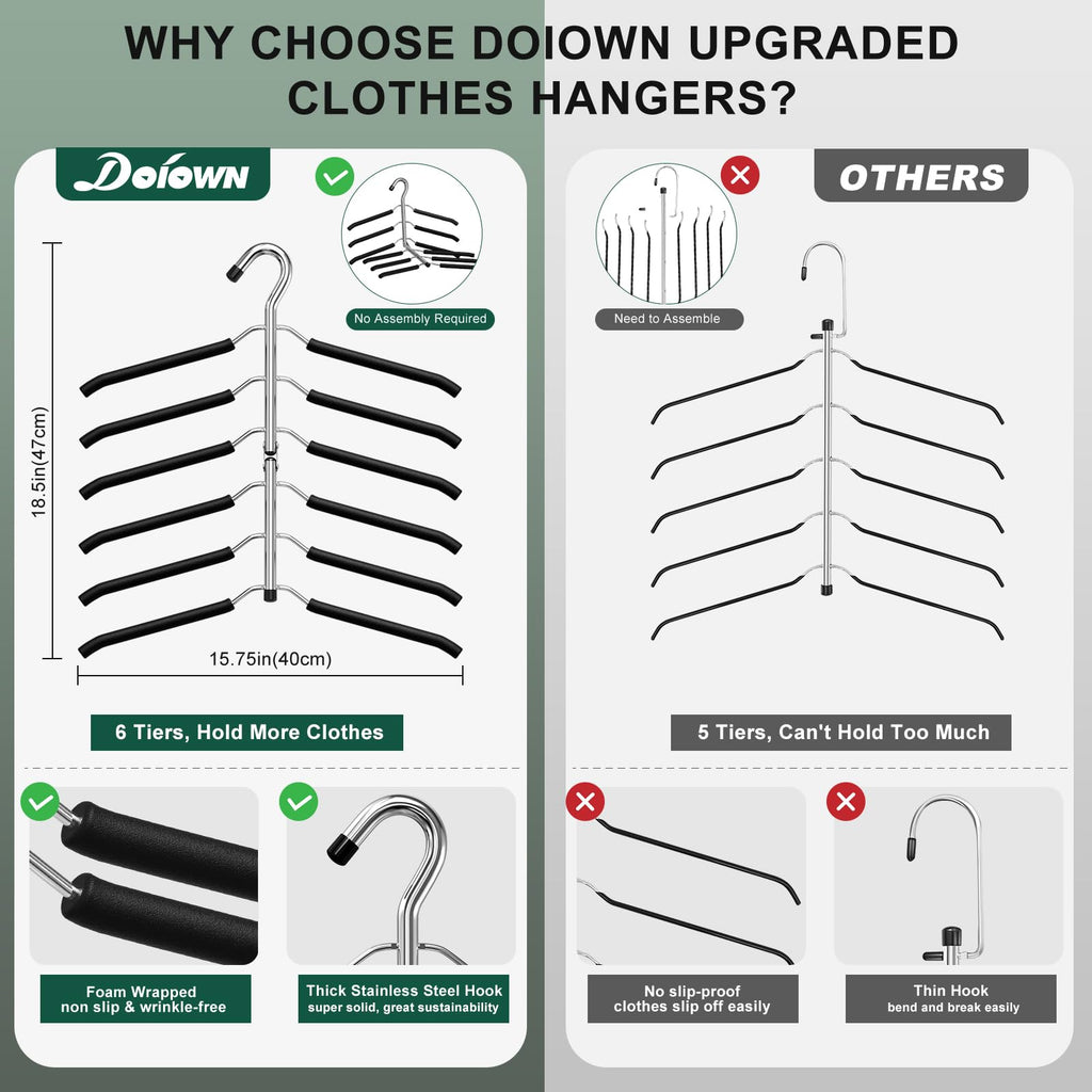 Clothes Hangers Space Saving: 6 Tier Coat Hanger Space Saving Hangers Non Slip Foam Padded Hanger, 3 Pack Black Metal