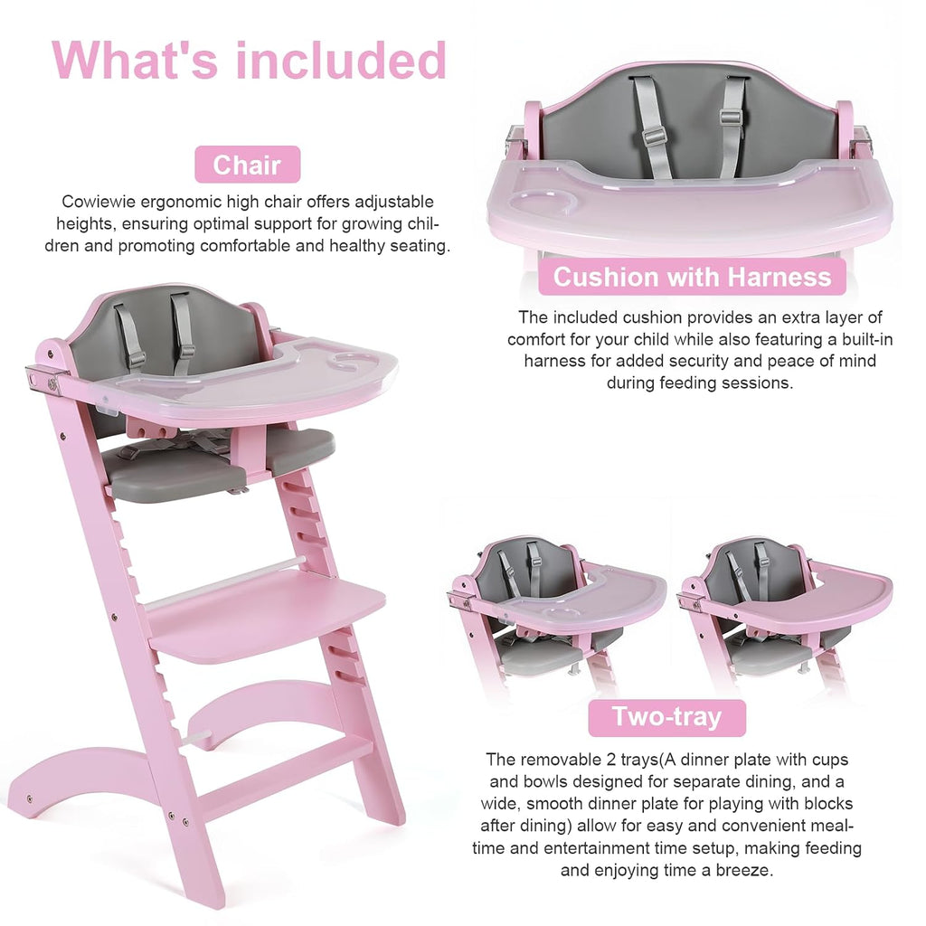 New Upgrade 3-in-1 Convertible Wooden High Chair for Babies & Toddlers 10 Levels Adjustable 3-Tier Remove 2