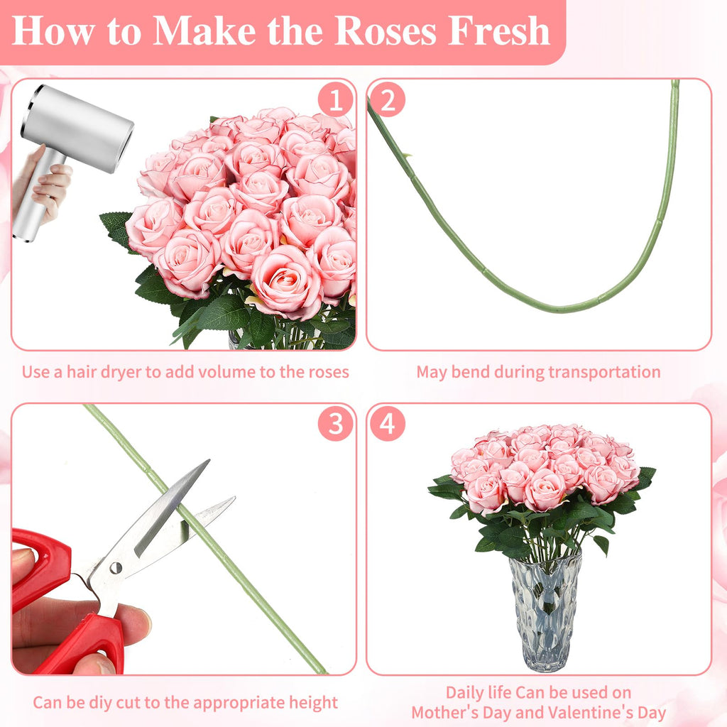 80 Pcs Artificial Roses Long Stem Silk Flowers Light Pink