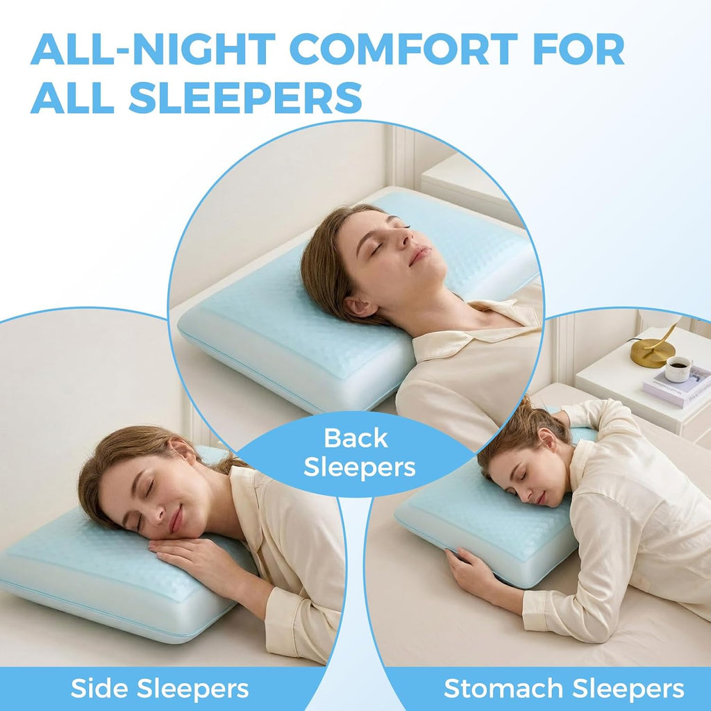Cooling Gel Memory Foam Pillow for Sleeping, Standard Size Bed Pillows for Hot Sleepers with Cooling Cover, Neck