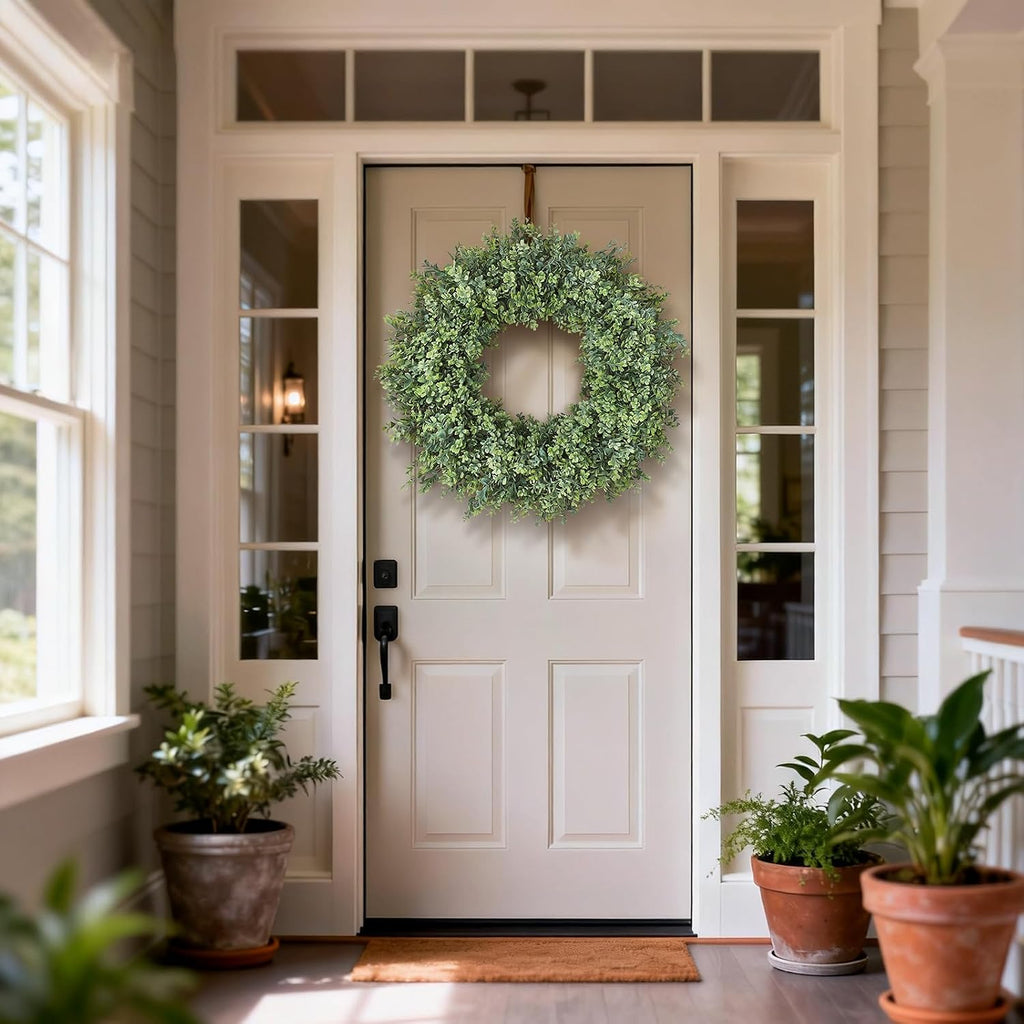 32" Artificial Boxwood Wreath Fake Plant for Front Door Decor (Green)