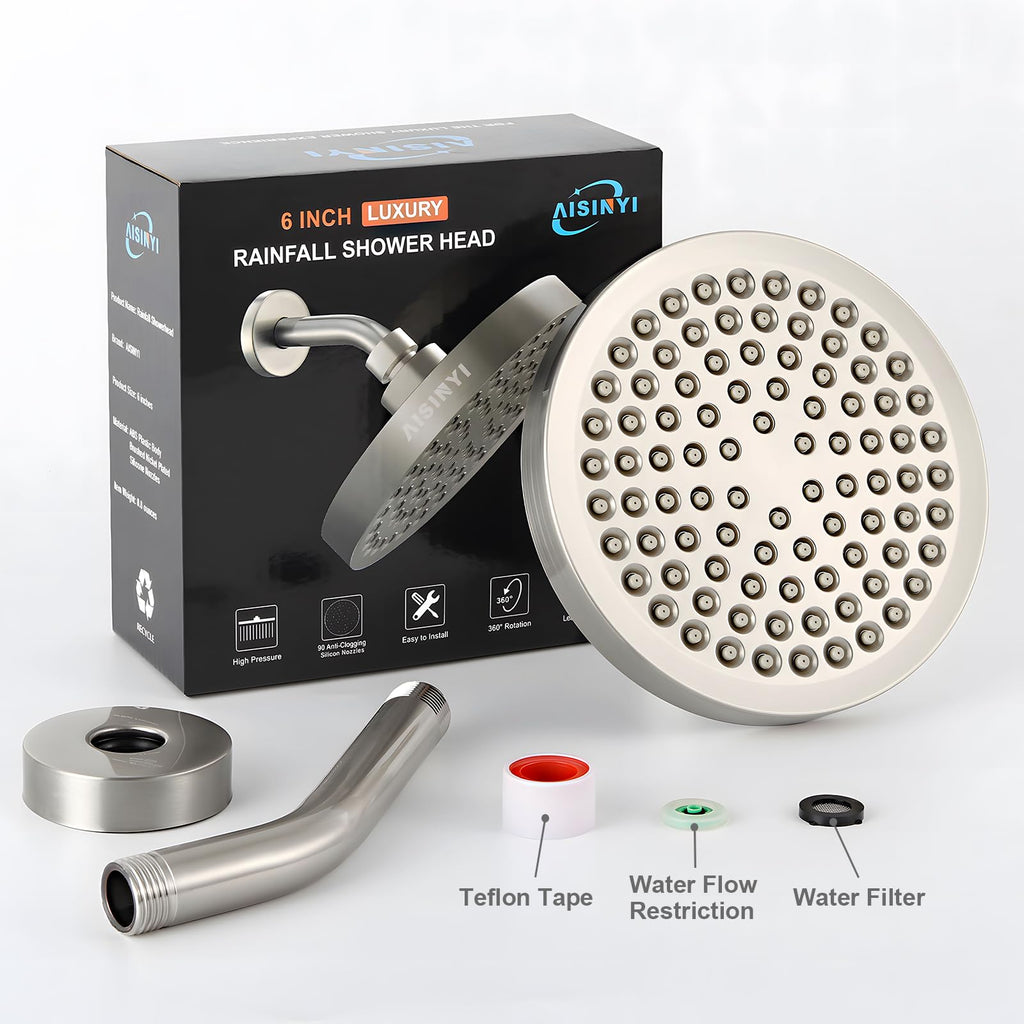6" Rain Shower Head & 6" Shower Arm, Luxury Brushed Nickel Finish