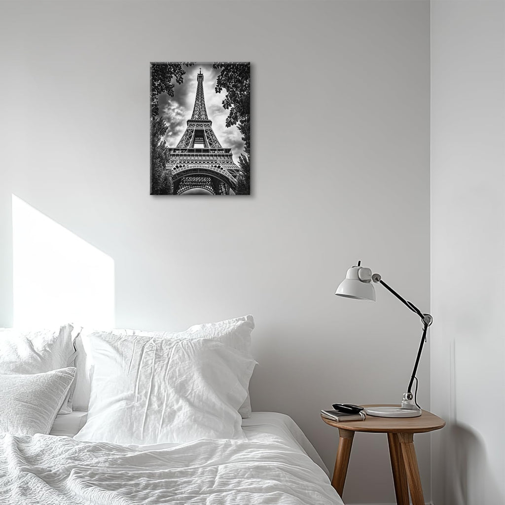 Paris Wall, Tower Pictures Wall Decor, Black and White Canvas Prints Painting, Framed Artwork Bedroom Living Room