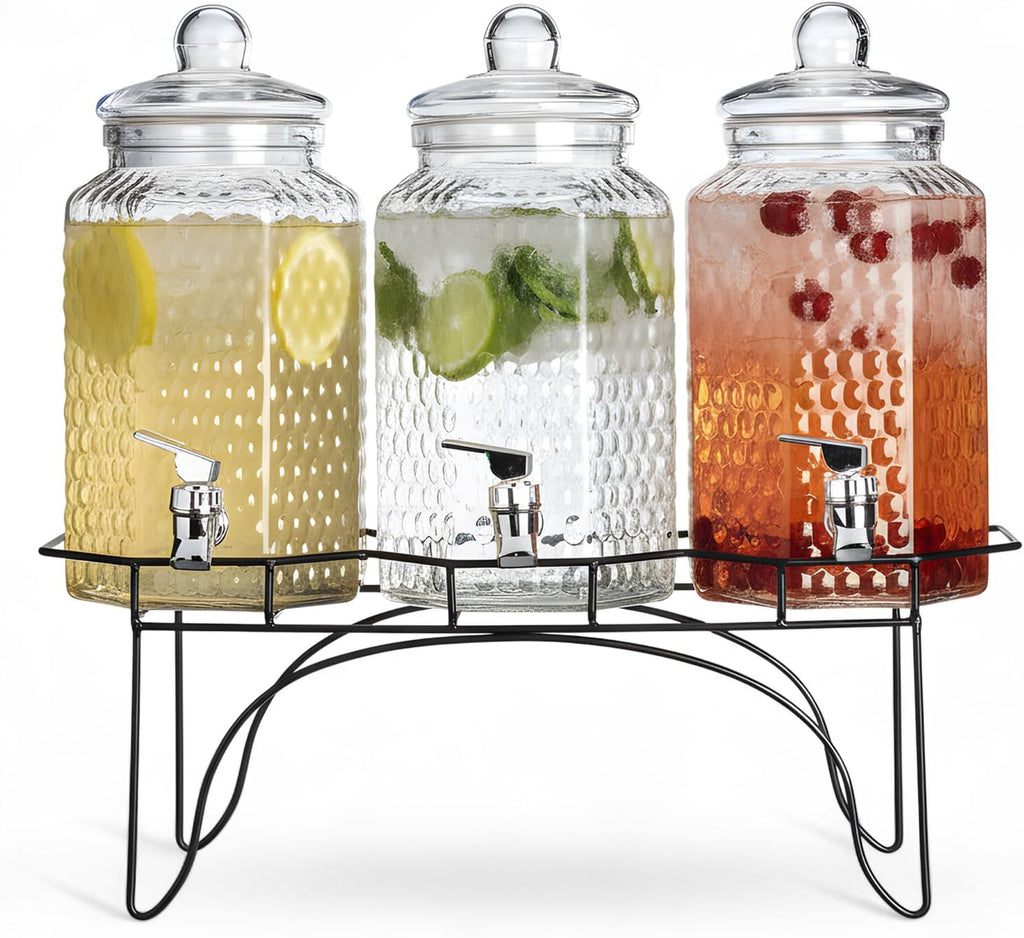 Drink Dispenser - Beverage Dispenser with Stand - for Lemonade, Juice, Water, Iced Tea, Punch - 1-Gallon - Set of 3