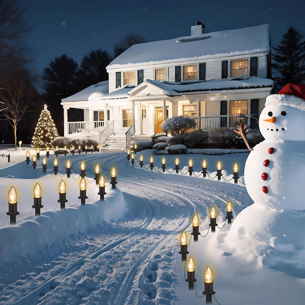 C9 Clear Christmas String Lights, 25Ft Outdoor Christmas Lights with 26 Warm White Bulbs, Hanging Roofline String