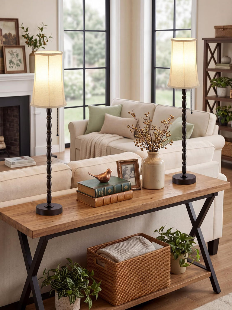 Buffet Lamps Set of 2 - 28" Tall Lamp Table Lamps, Brown