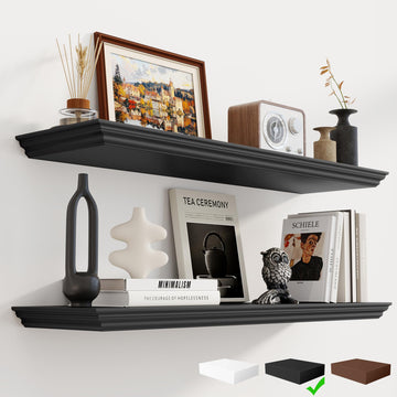 Floating Shelves 36 Inch Long, 9.3 Inch Deep Classic Crown Molding Floating Shelves for Wall, Rustic Wooden Shelves
