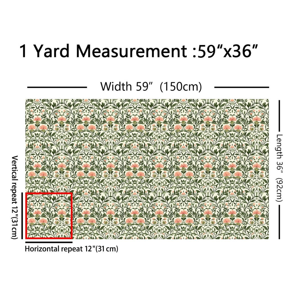 Flowers Garden Floral Orange Green Fabric by The Yard 1 Yard Botanical
