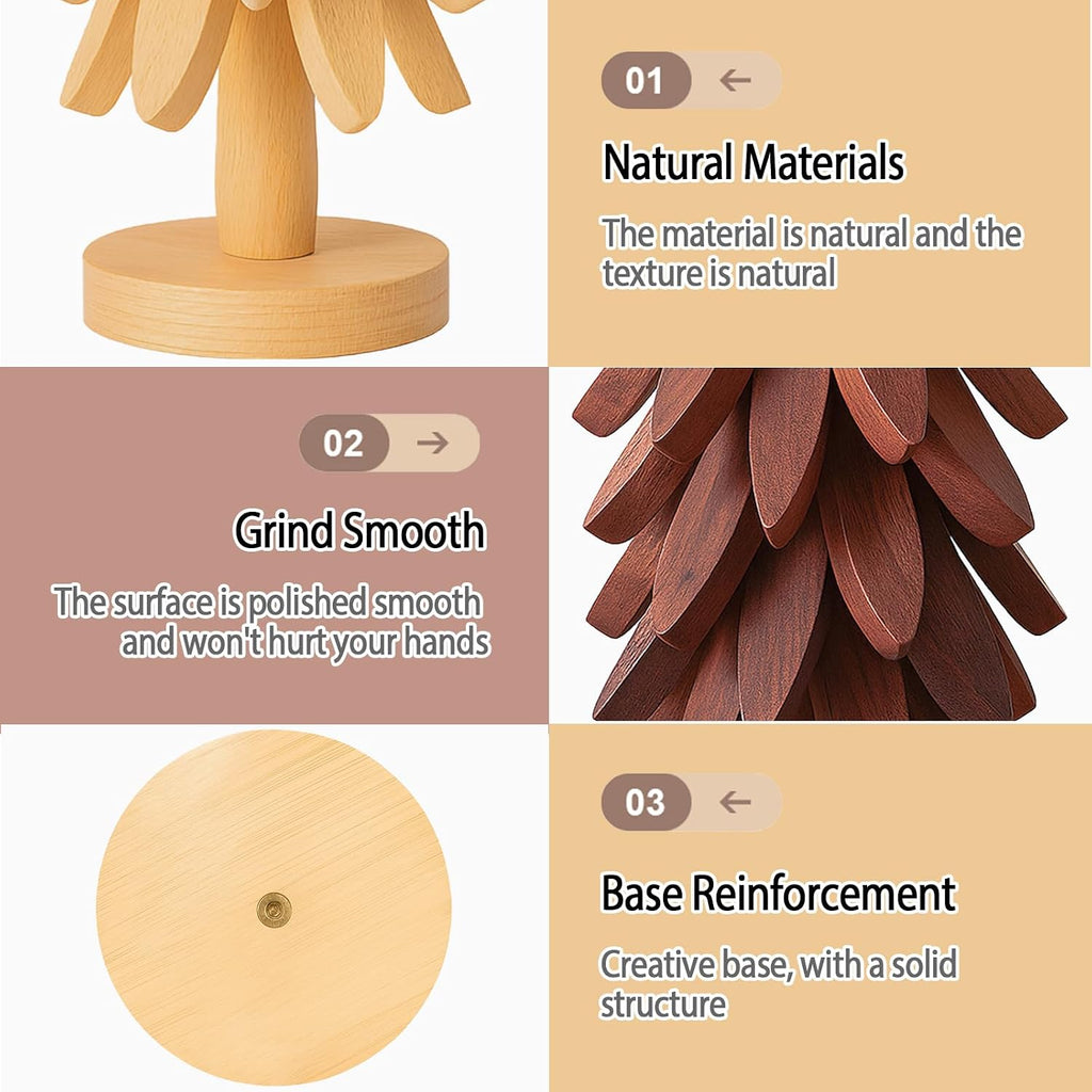 Natural Tree Trivet Set for Hot Dishes - Foldable Wooden Trivets for Hot Pots&Bowls, 5 Walnut Color Wood Heat - Set of 5