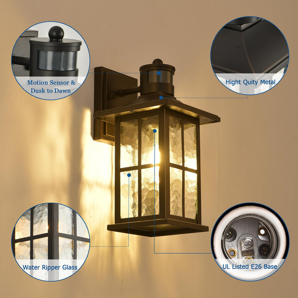 Motion Sensor Porch Light Black Dusk to Dawn Outdoor Wall Lantern