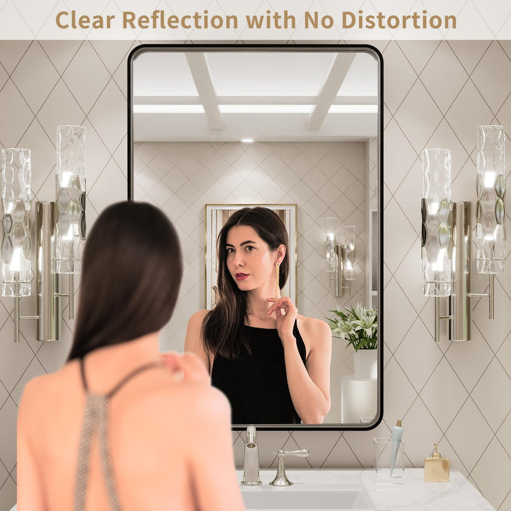 24X30 Inch Black Metal Framed Bathroom Mirror