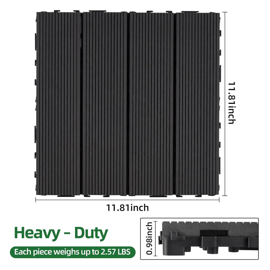 9 PCS Heavy-Duty & Recyclable Wood-Plastic Interlocking Deck Tiles 11.8" x 11.8"- Outdoor and Indoor for Patio