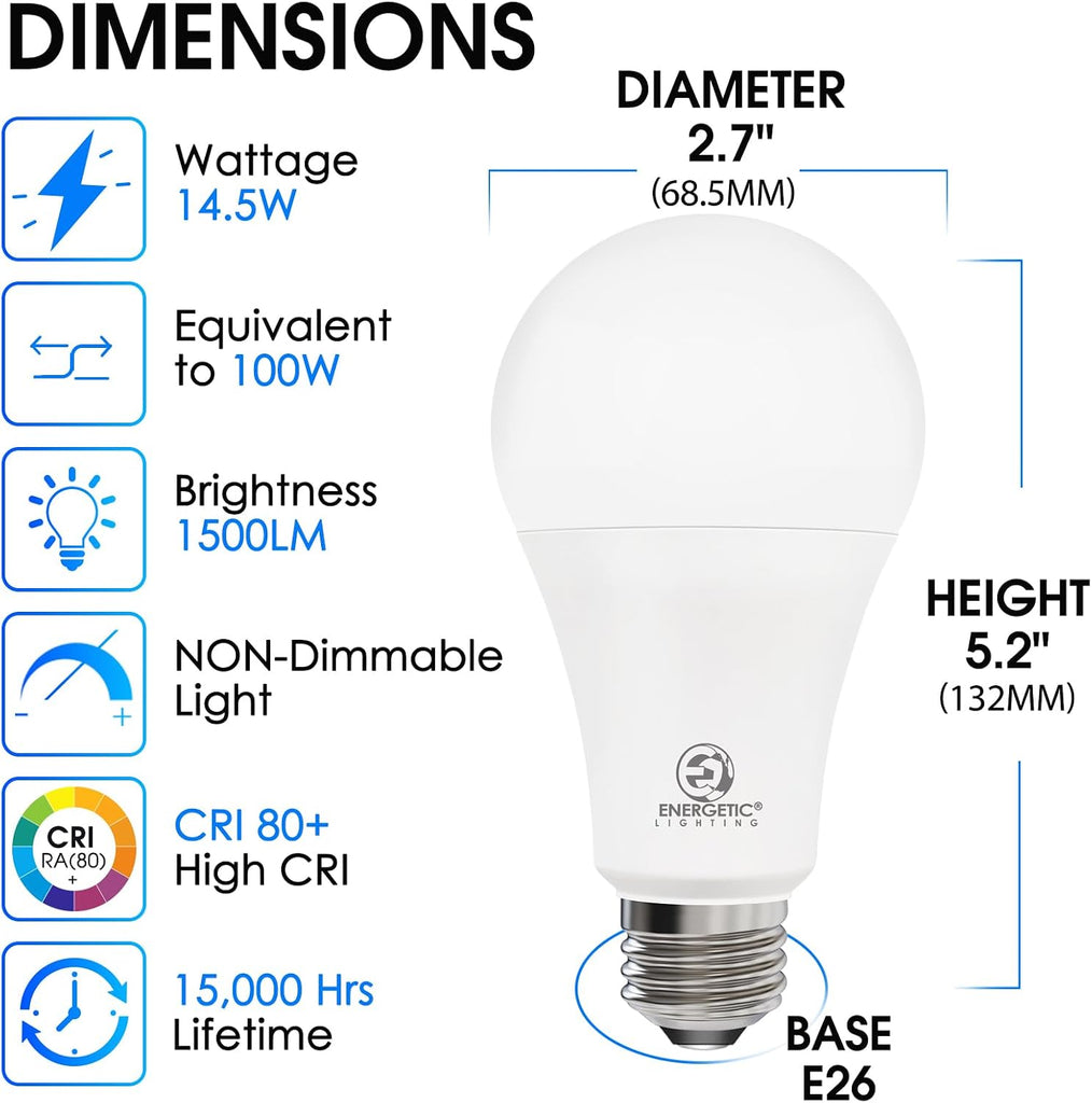 Radar Motion Sensor Light Bulbs, 14.5W 100W Equivalent A21 LED Bulb, 1500LM Dusk to Dawn LED Bulbs, Daylight 5000K