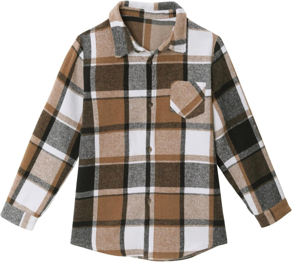 Boys Casual Button Down Shirts Kids Long Sleeve Plaid Blouses Shacket Jacket