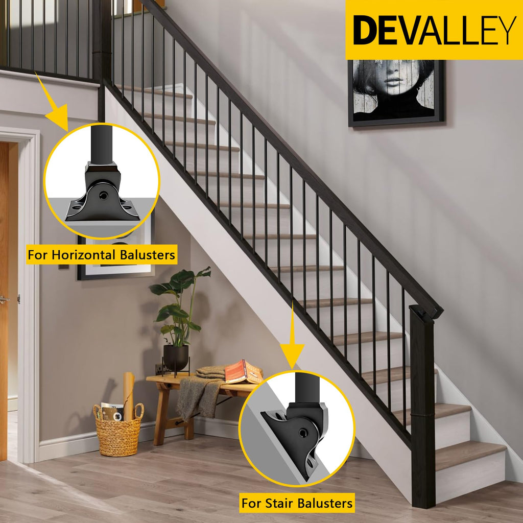 Iron Balusters Swivel Shoes, 0°-180° Rotation Aluminum Alloy Staircases Shoes for 5/8 Inch Round Interior
