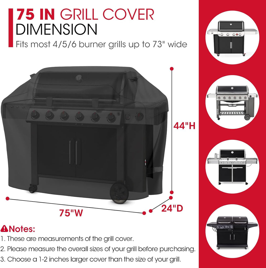 Heavy Duty Waterproof Barbecue Gas Grill Cover, 75-inch XX-Large BBQ Cover, Special Fade Resistant, Durable and