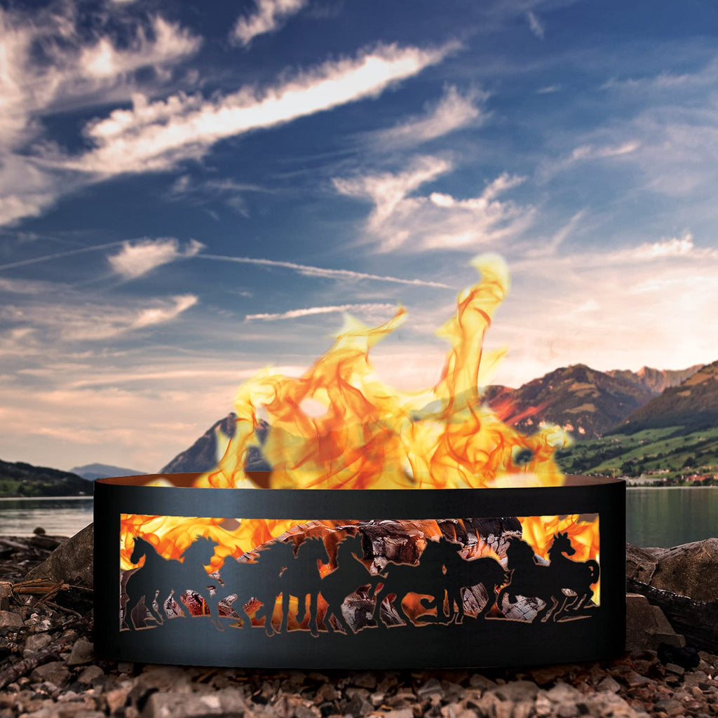 PD Metals Mustangs Unpainted 12 in. Tall 30 in. Diameter Outdoor Fire Ring with Fire Poker - 30 x 30 x 12