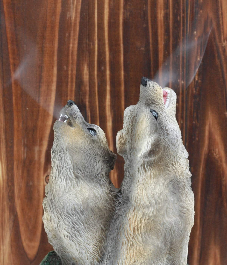 Ebros Howling Twin Gray Wolves Incense Burner Figurine 5.5 Inch Tall As Home Fragrance Decor Figurine Accessory