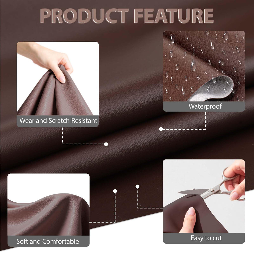 Faux Leather Fabric Smooth Solid 54" x 36" (Dark Brown)