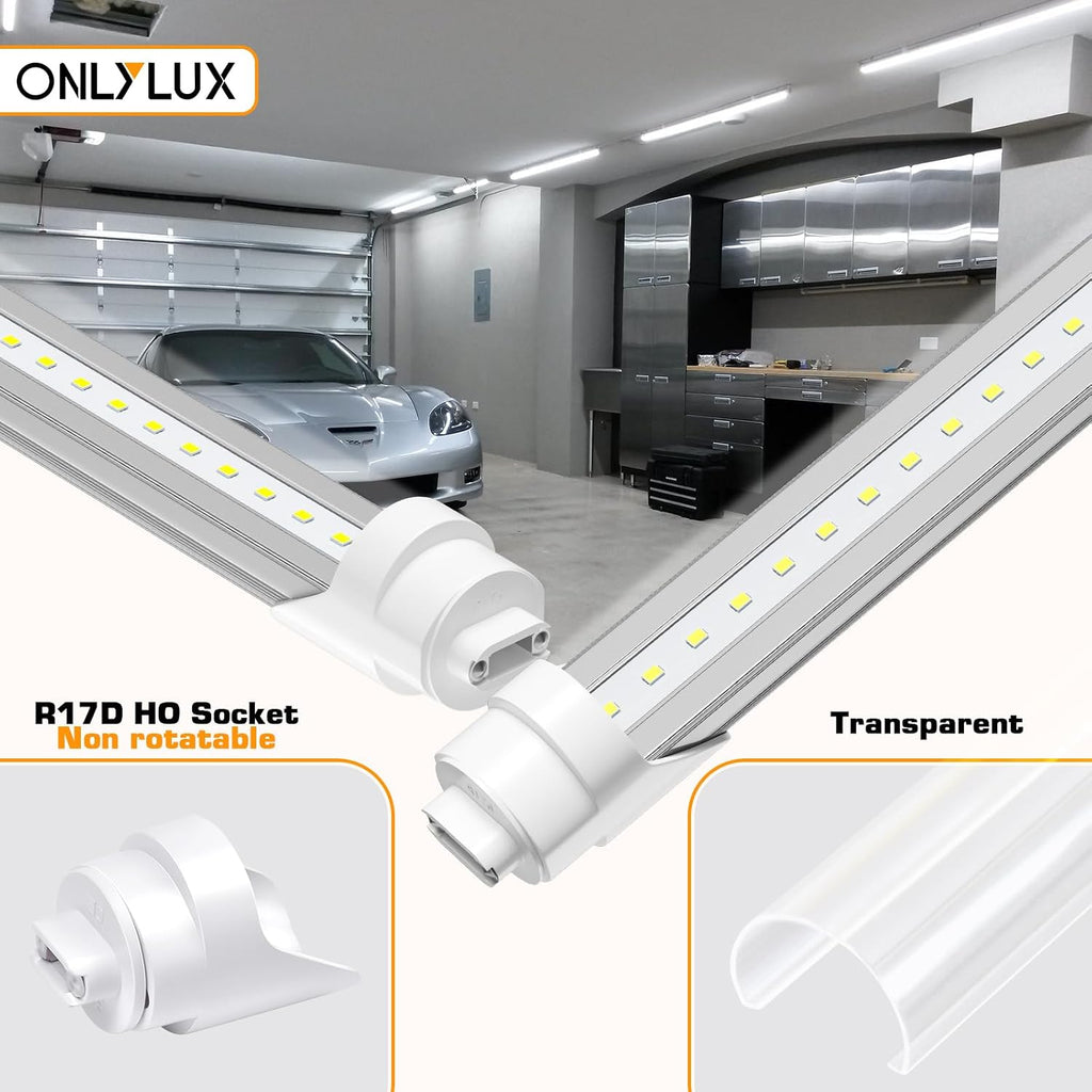 8ft R17D LED Tube Light, 8 Foot Led Bulbs, 40W 6000K 4800LM 10 Pack