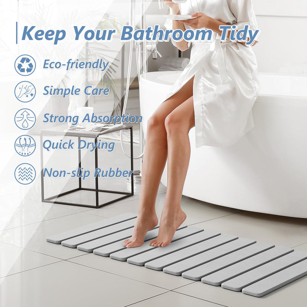 Foldable Stone Bath Mat, Diatomaceous, 31.5"x15.7", Light Grey
