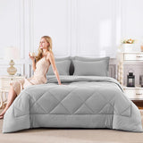Full Comforter Sets Light Grey - 7 Pieces Bed in a Bag Full, Luxury Soft Bed Set for All Seasons
