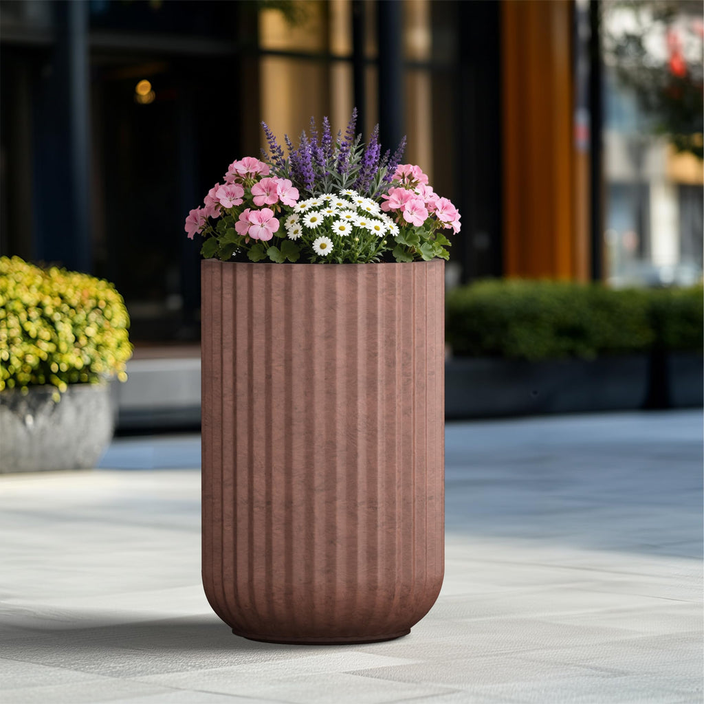 Large Round Column Rusty Concrete Planter 21.7" Tall, Outdoor