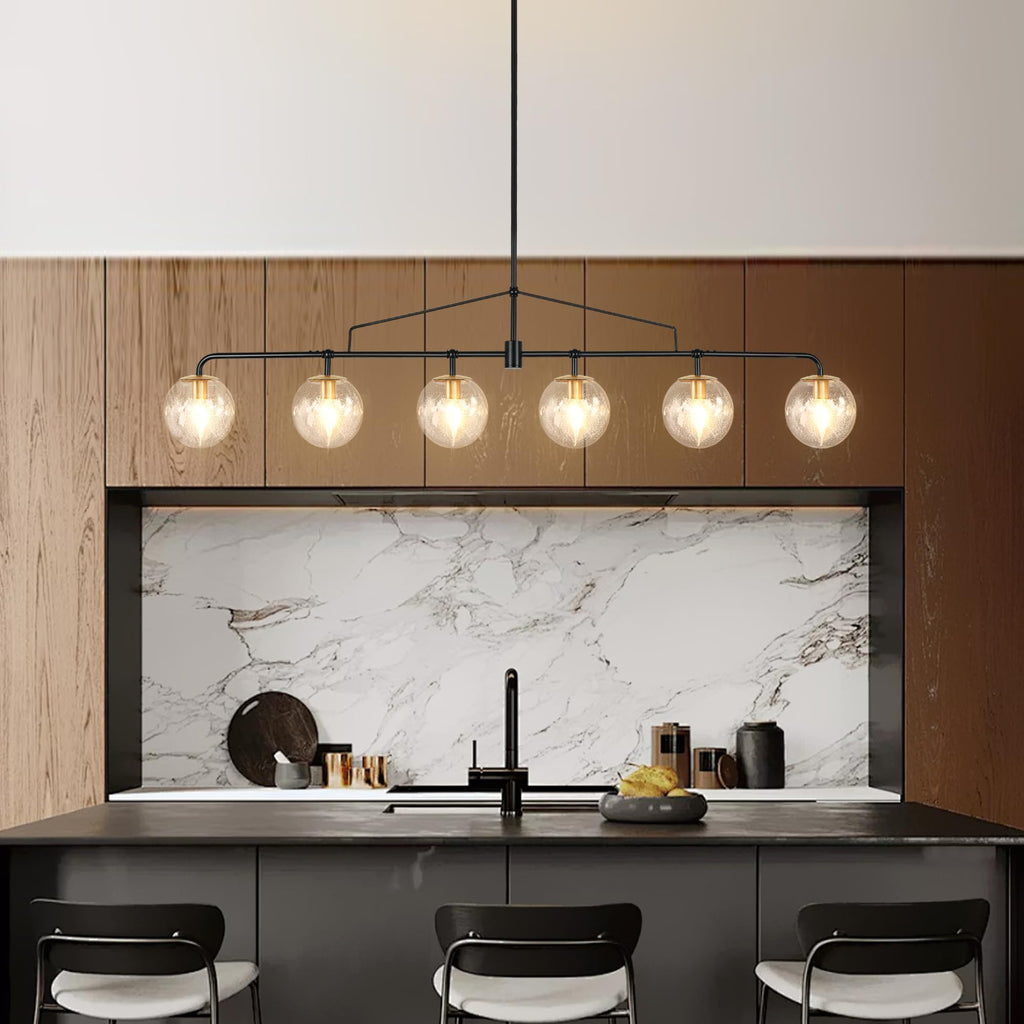 Linear Chandelier 6 Lights Glass Globe Linear Island Pendant Light