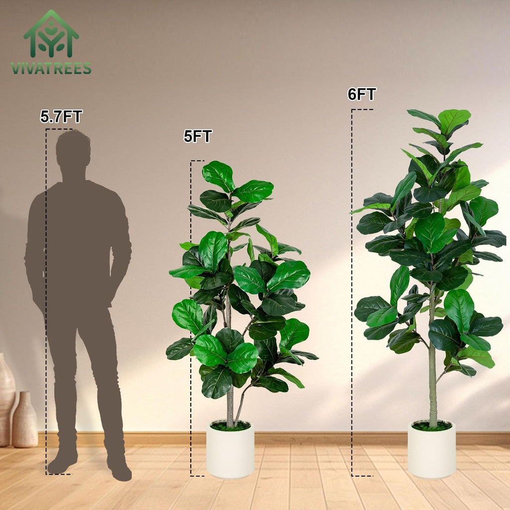 6FT Fiddle Leaf Fig Artificial Tree with White Planter Pot,Faux Floor Plant, Indoor and Outdoor Fake Plants Decor