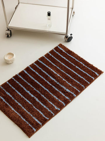 2.5'-Caramel Stripe Small Rug, Bath Mat Machine Wash, TPR Non-Slip